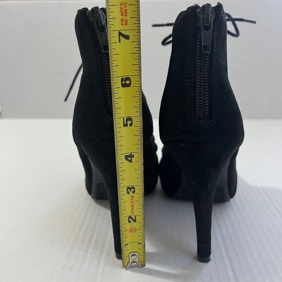 Y2K Lace Up Peep Toe Caged Bootie Sz 7.5 Faux Suede Whimsigoth Holiday Clubwear. - Picture 5 of 8